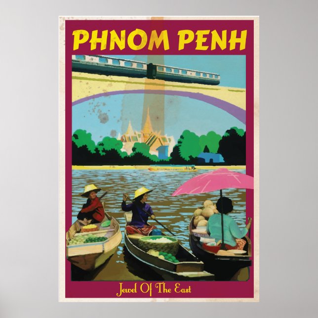 Póster cartaz de viagem vintage Phnom Penh (Frente)