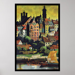 Poster Cartaz de Viagem Vintage Polônia - Varsóvia pré-gu