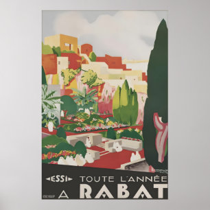 Poster Cartaz de Viagem Vintage Rabat Marrocos Norte da Á