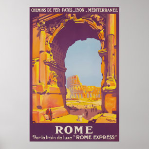 Poster Cartaz de Viagem Vintage Roma Itália Coliseu Arco