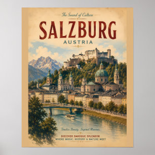 Poster Cartaz de Viagem Vintage Salzburg Áustria com Barr