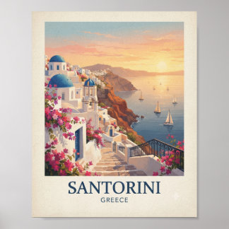 Poster Cartaz de Viagem Vintage Santorini Grécia | Medite