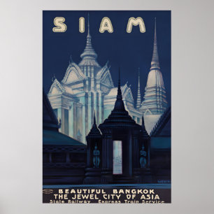 Poster Cartaz de Viagem Vintage Siam Banguecoque, Tailând