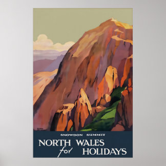 Poster Cartaz de Viagem Vintage Snowdon Norte do País de