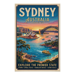 Póster Cartaz de Viagem Vintage Sydney Austrália
