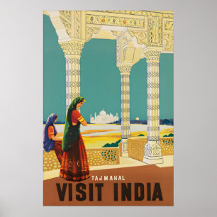 Poster Cartaz de Viagem Vintage Taj Mahal Índia Agra Mugh
