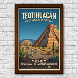 Poster Cartaz de Viagem Vintage Teotihuacán, México, anos