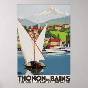 Poster Cartaz de Viagem Vintage Thonon Les Bains, Lago
