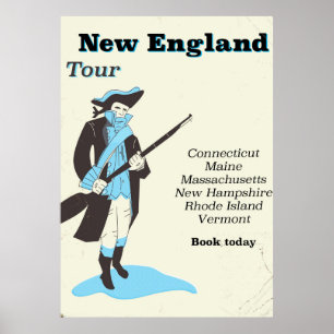 Póster Cartaz de viagem vintage Tour da Nova Inglaterra