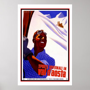 Poster Cartaz de Viagem Vintage Val d Aosta Itália Esqui