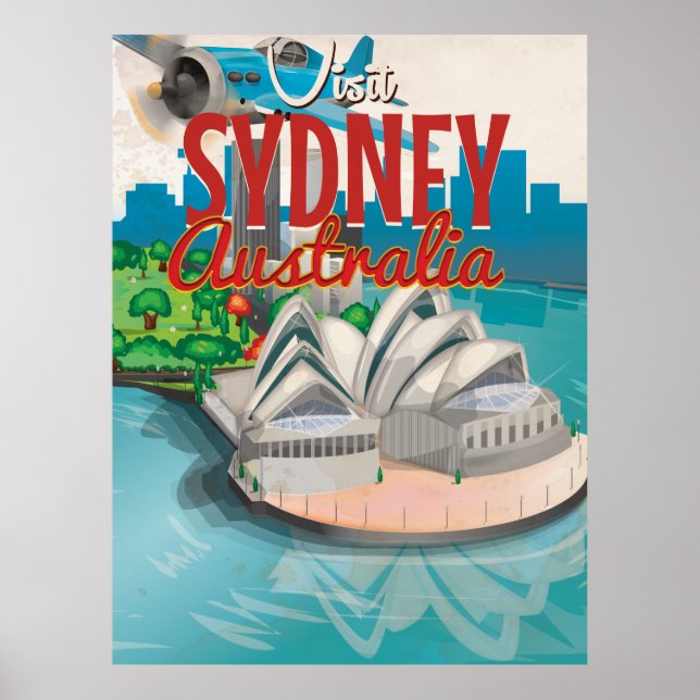 Poster Cartaz de Viagem Vintage Voar para Sydney,Austráli (Frente)
