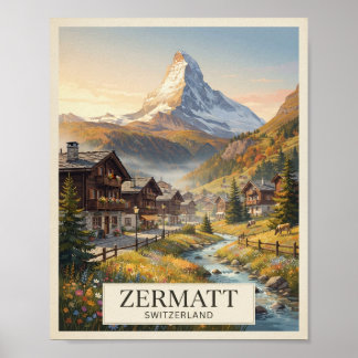 Poster Cartaz de Viagem Vintage Zermatt Suíça