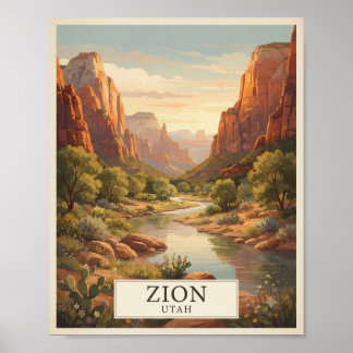 Poster Cartaz de Viagem Vintage Zion Utah | Canyon Red Ro