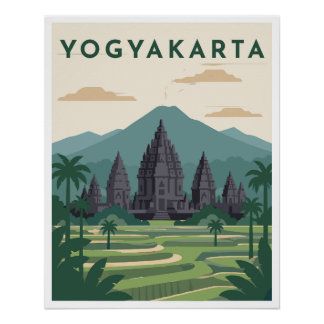 Póster Cartaz de Viagem Yogyakarta Indonésia