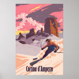 Poster Cartaz de Viagens da Estação de Esqui Cortina dAmp