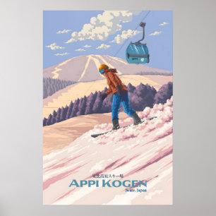 Poster Cartaz de Viagens de Esqui de Appi Kogen Japão