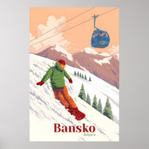 Poster Cartaz de Viagens de Snowboard Bansko Bulgária