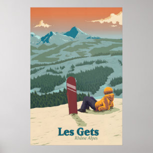 Poster Cartaz de Viagens de Snowboard de Les Gets
