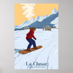 Poster Cartaz de Viagens de Snowboard La Clusaz