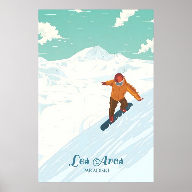 Poster Cartaz de Viagens de Snowboard Les Arcs (Frente)
