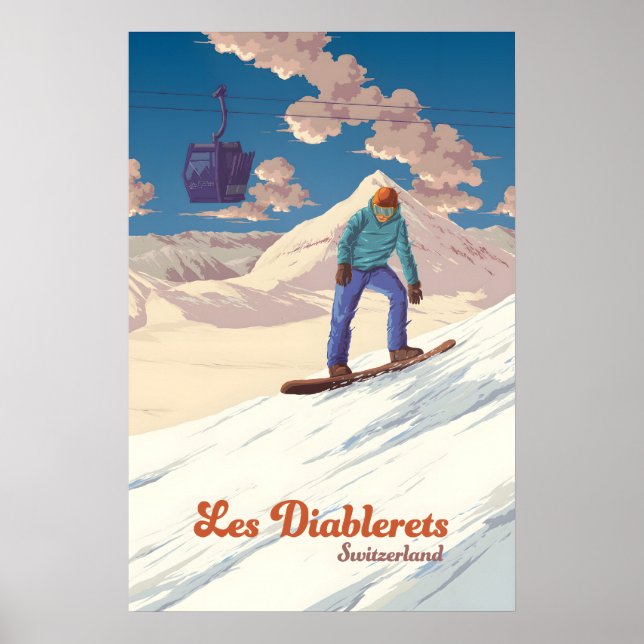 Poster Cartaz de Viagens de Snowboard Les Diablerets (Frente)