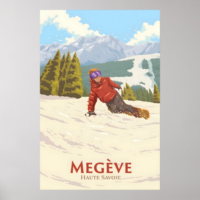 Poster Cartaz de Viagens de Snowboard Megeve (Frente)