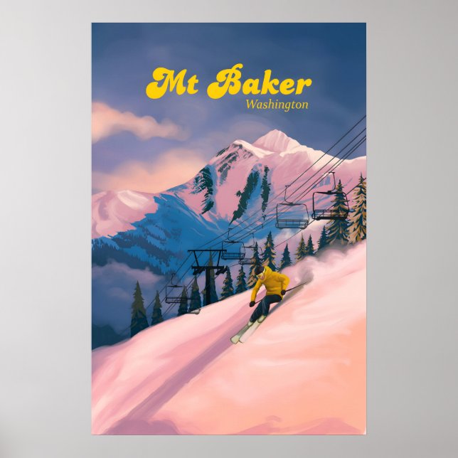 Poster Cartaz de Viagens do Resort de Esqui Mt Baker (Frente)