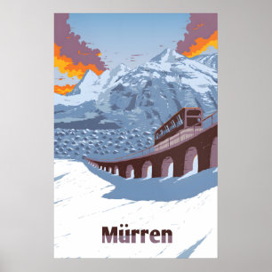 Poster Cartaz de Viagens Estação de Esqui Murren Suíça