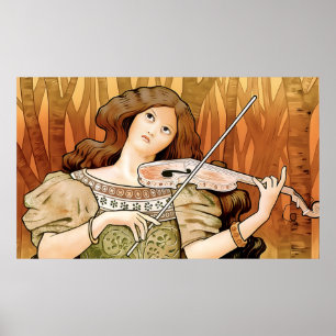 Poster Cartaz de Violino Art Nouveau Vintage Música Ele