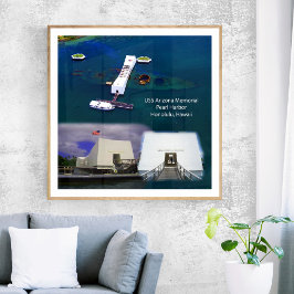 Poster Cartaz de vistas do USS Arizona Memorial, Pearl Ha