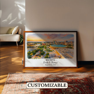 Poster Cartaz de Wichita Kansas, Aquarela, Personalizado