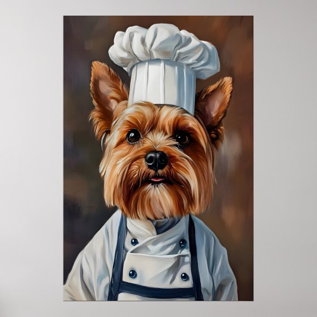 Poster Cartaz de Yorkshire Terrier com Chapéu de Chef, Ca (Frente)