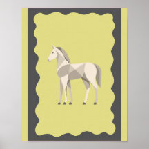 Cartaz decorativo de cavalo creme cinza
