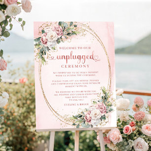 Poster Cartaz Desconectado Rosa Dourada Flora Boêmia