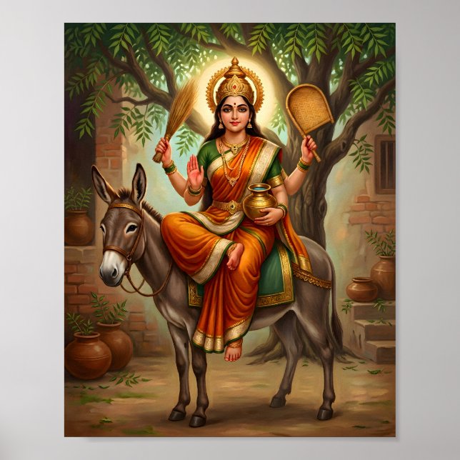 Poster Cartaz Devocional Hindu de Sheetla Mata (Frente)