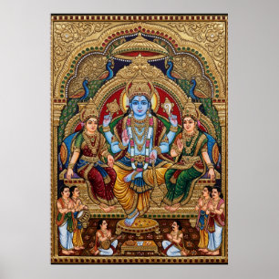 Poster Cartaz Devocional Tanjore Vishnu Índia Tradicion
