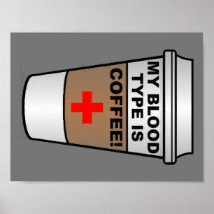 Poster Cartaz Divertido de Café Tipo Sanguíneo