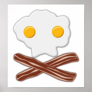 Póster Cartaz Divertido de Crânio com Ovos e Bacon