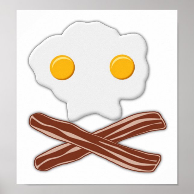 Póster Cartaz Divertido de Crânio com Ovos e Bacon (Frente)
