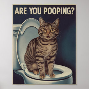 Poster Cartaz Divertido de Gato Você Está Defecando?