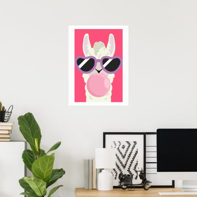 Poster Cartaz Divertido de Lhama com Chiclete para Quarto (Escritório em casa)