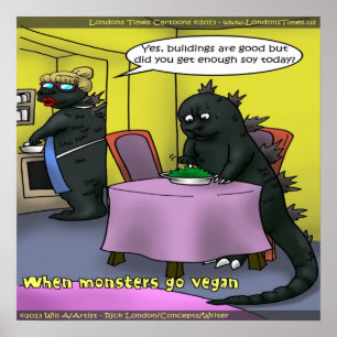 Póster Cartaz Divertido de Monstros Veganos
