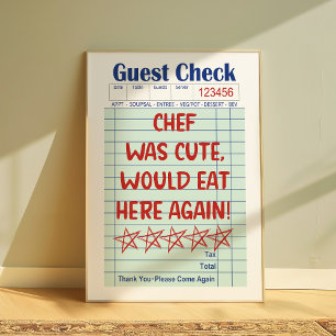 Poster Cartaz Divertido de Nota de Cliente Retro O Chef E