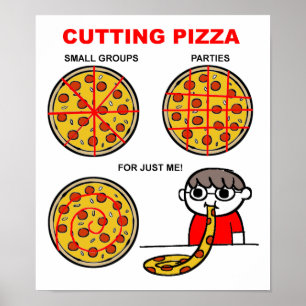 Póster Cartaz Divertido de Pizza Cortada