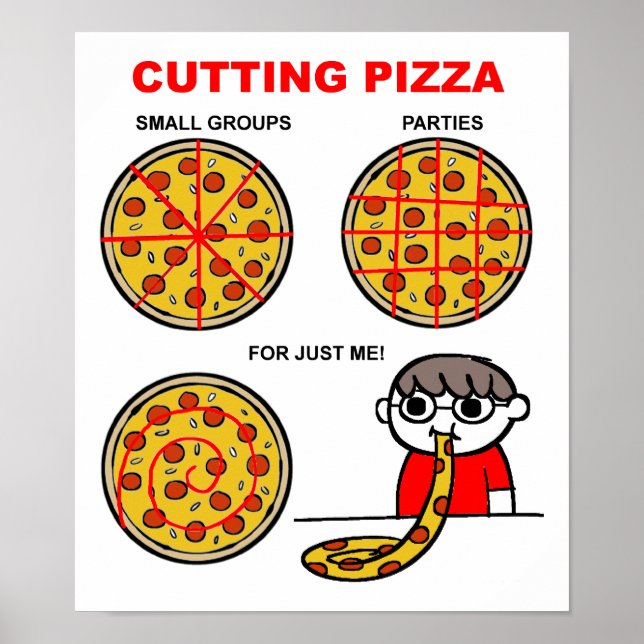 Póster Cartaz Divertido de Pizza Cortada (Frente)