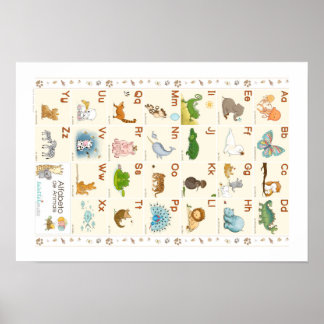 Póster Cartaz do Alfabeto Animal em Português, ABC animai