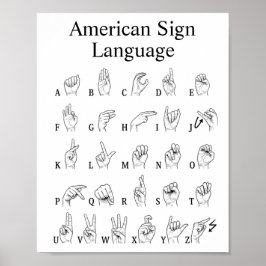 Poster Cartaz do Alfabeto da Língua de Sinais Americana