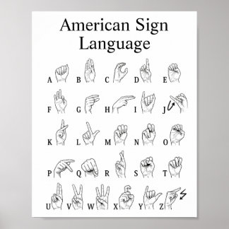 Poster Cartaz do Alfabeto da Língua de Sinais Americana
