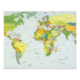 Póster Cartaz do Atlas Político do Mapa Mundial: Decoraçã