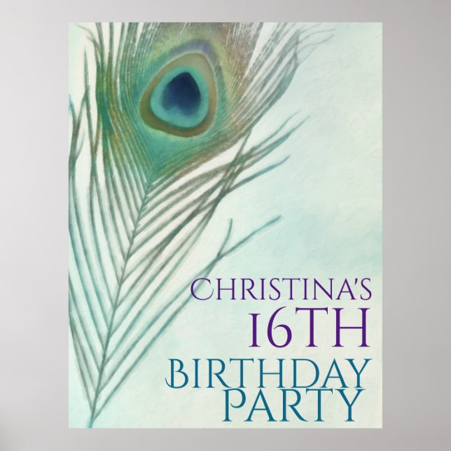 Póster Cartaz do Banner de Aquarela Boho Chic Pena de Pav (Frente)